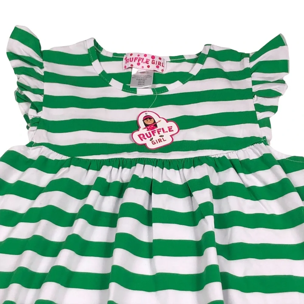 Ruffle Girl Kelly Green & White Striped Top size 16-18 - Picture 7 of 9